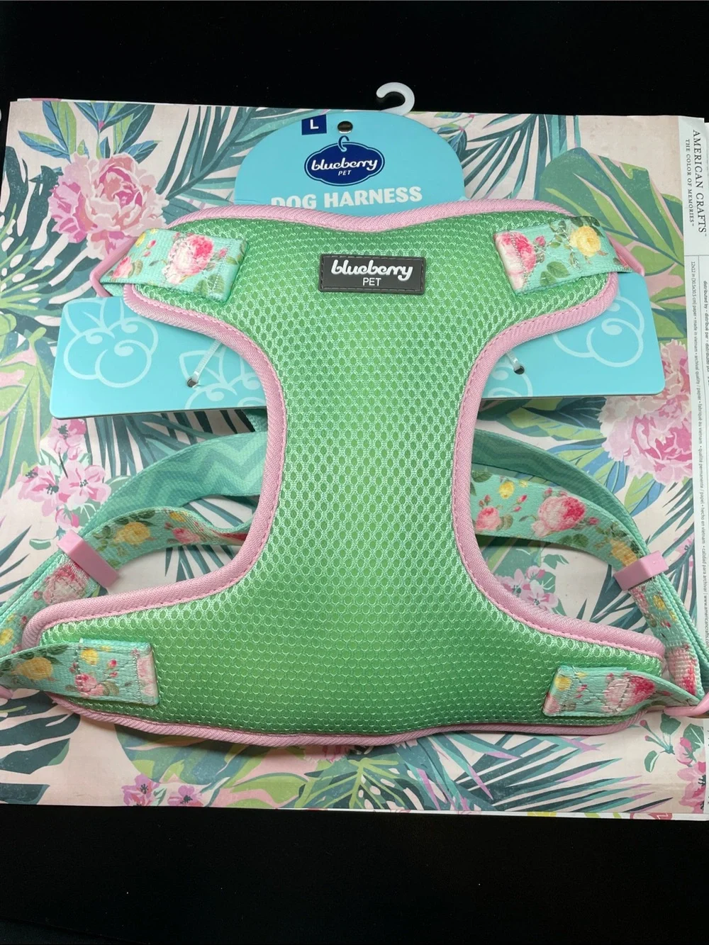 Blueberry Pet Green Mesh Dog Harness with Pink Trim